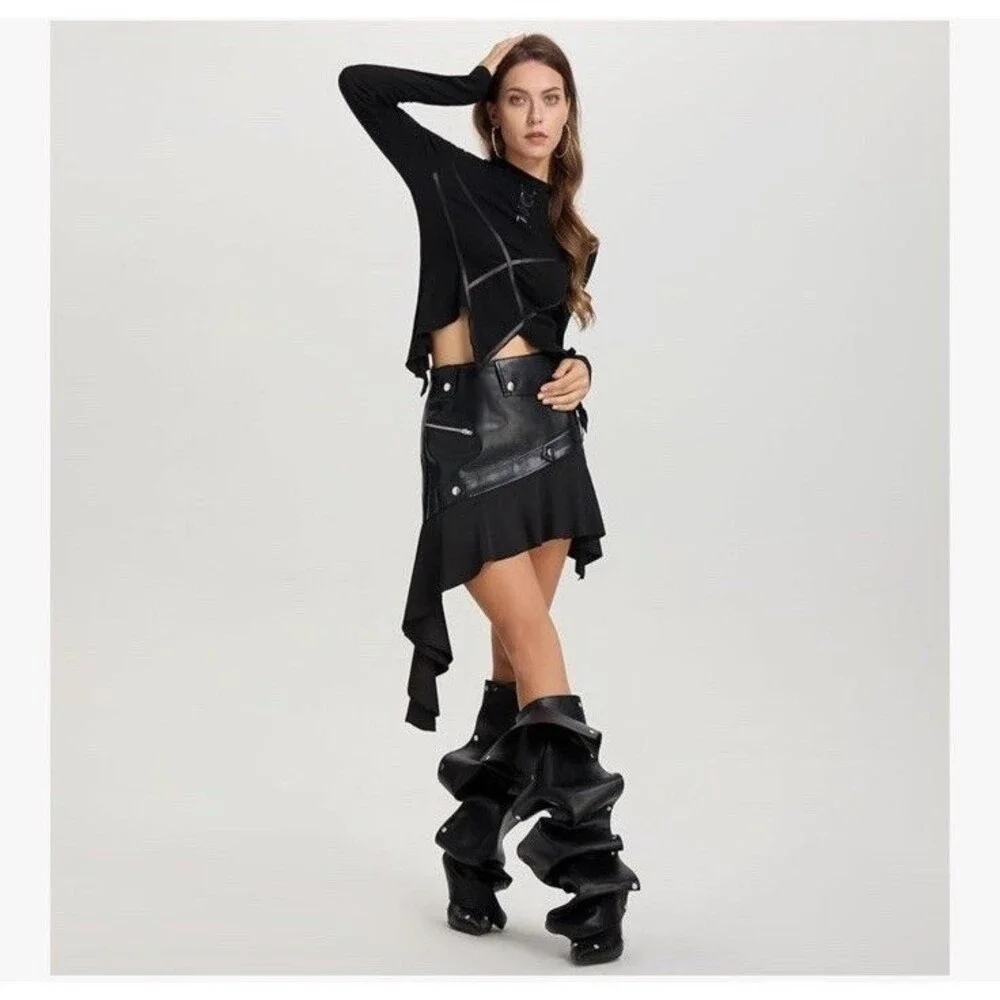 Eusibb Slouch Pointed Toe Knee High Boots Stiletto 8.5 Heel Pull On Convertible